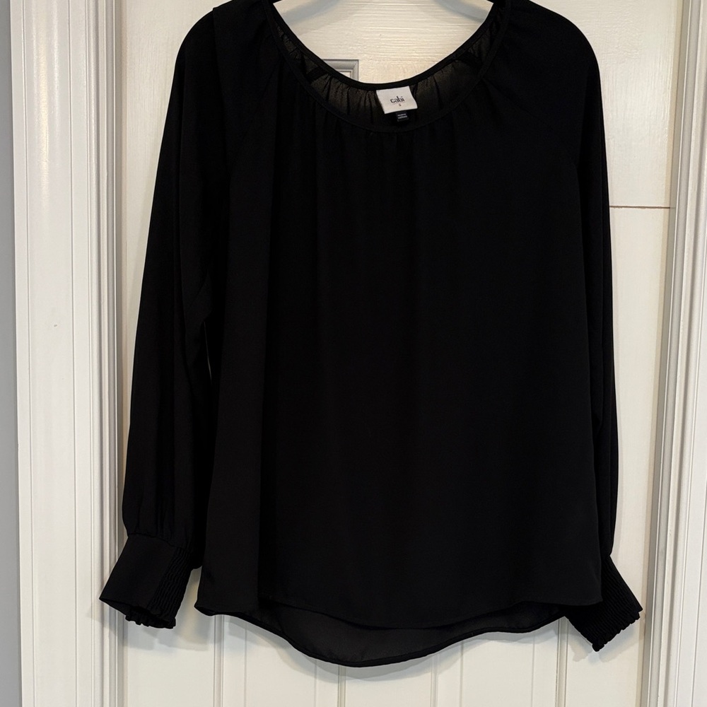 Cabi Black Blouse with Pleated Cuffs